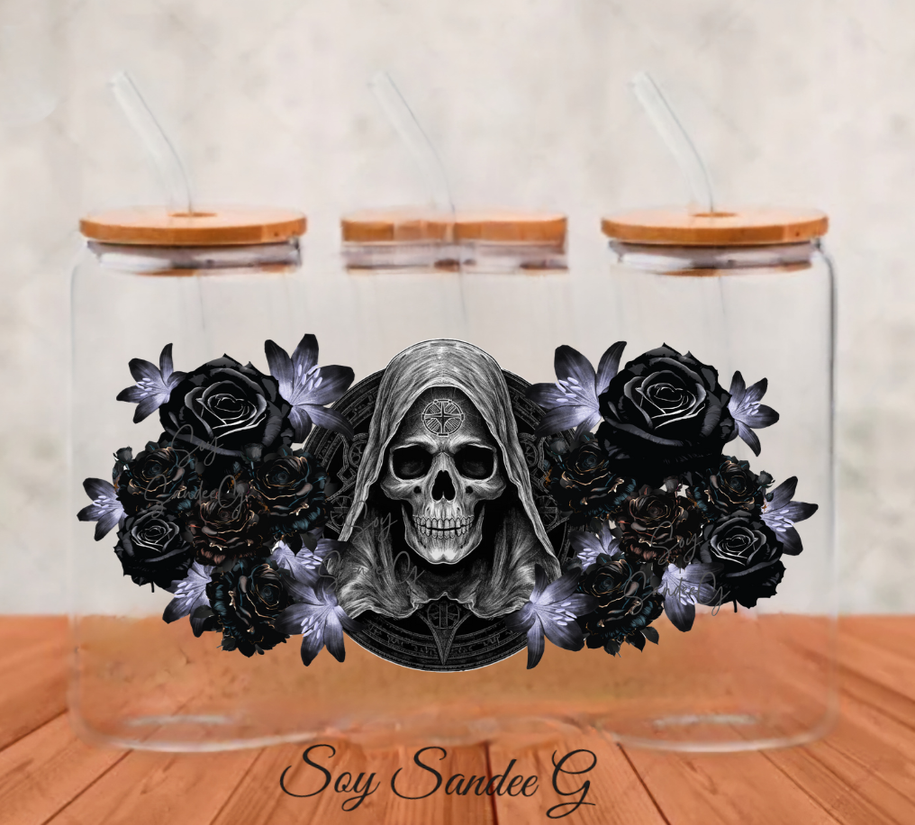 Gothic Skull &amp; Black Roses - UVDTF Wrap for cups/hard surfaces sticker