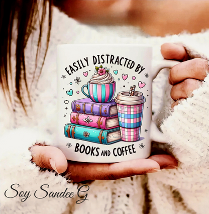 Easily Distracted by Books & Coffee - UVDTF Decal for cups/hard surfaces sticker