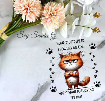Your Stupidity is Showing Again Cat - UVDTF Decal for cups/hard surfaces sticker