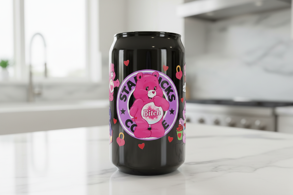 Envoltura UVDTF con osito travieso de Starbucks en color rosa