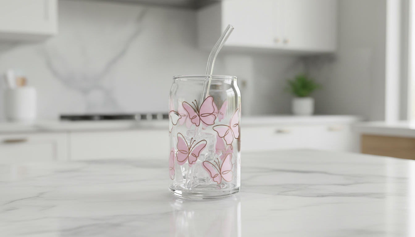 Envoltura UVDTF con mariposas en oro rosa