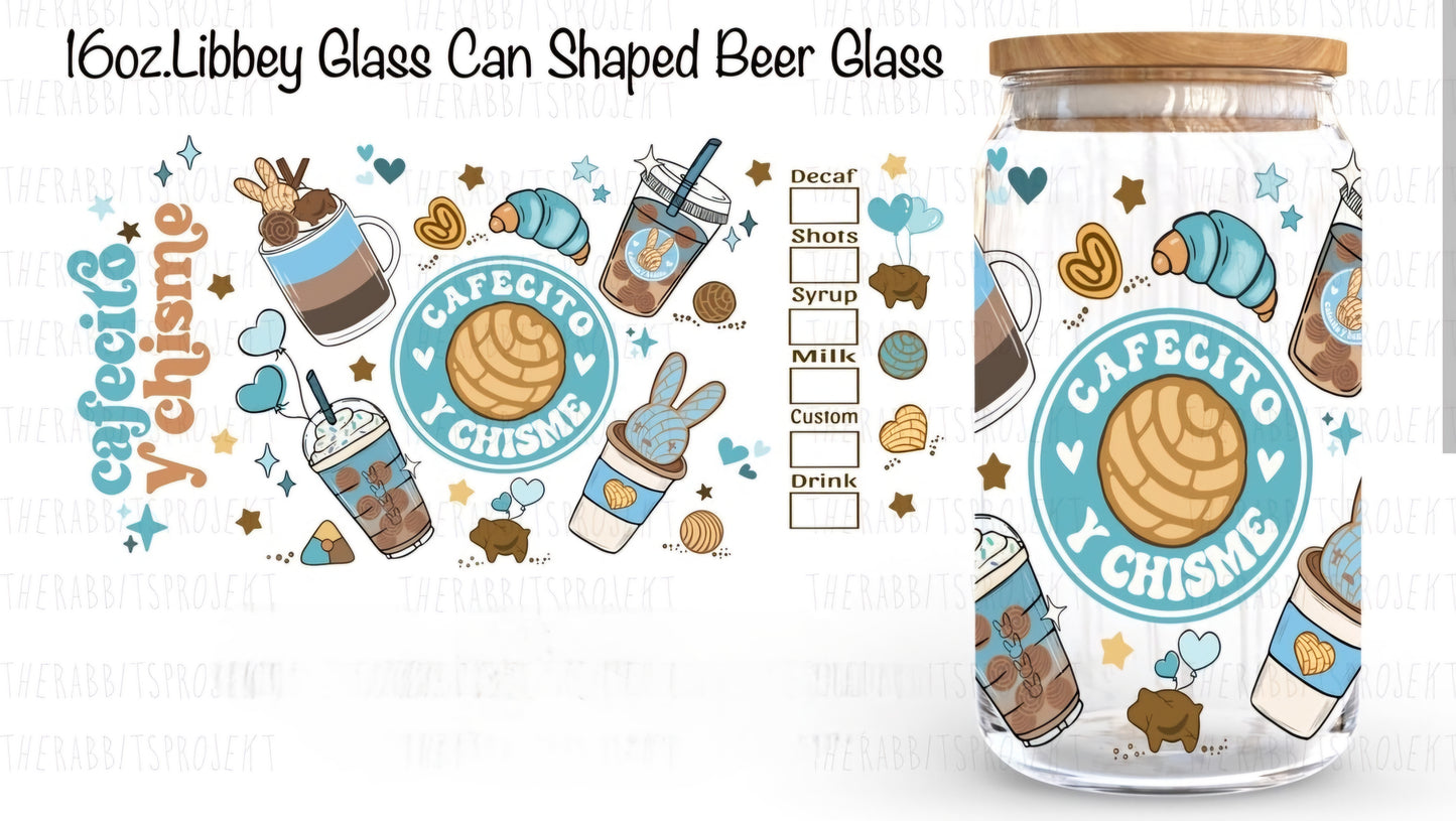 Cafecito y Chisme Blue #2 - UVDTF Wrap for cups/hard surfaces sticker