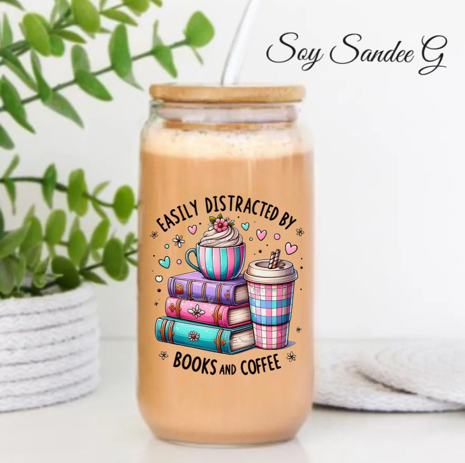 Easily Distracted by Books & Coffee - UVDTF Decal for cups/hard surfaces sticker