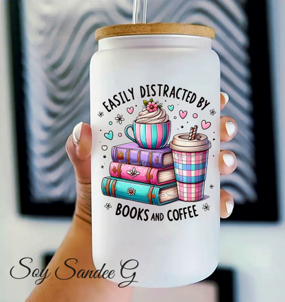 Easily Distracted by Books & Coffee - UVDTF Decal for cups/hard surfaces sticker