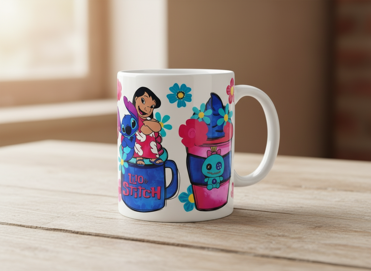 Lilo & Stitch Neon Cups - UVDTF Wrap for cups/hard surfaces sticker