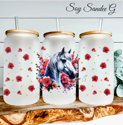 White Horse & Flowers - UVDTF Wrap for cups/hard surfaces sticker