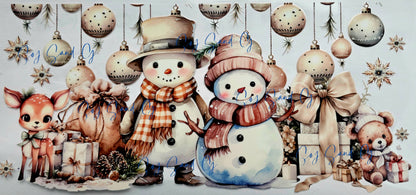 Beige Snowman Couple - UVDTF Wrap for cups/hard surfaces sticker