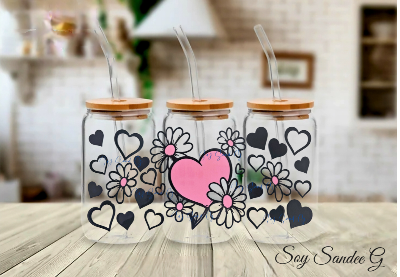 Manta UVDTF de corazones y margaritas