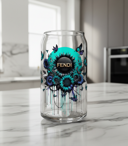 Fendi Teal Flowers - UVDTF Decal for cups/hard surfaces sticker