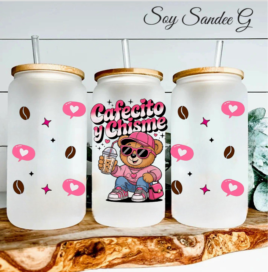 Cafecito y Chisme Bear - UVDTF Wrap for cups/hard surfaces sticker