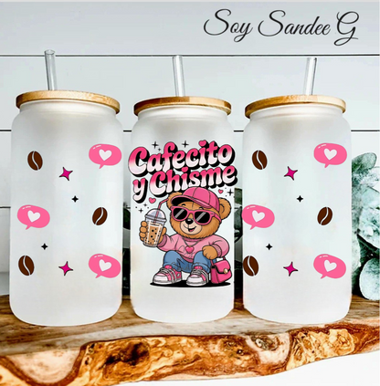 Cafecito y Chisme Bear - UVDTF Wrap for cups/hard surfaces sticker