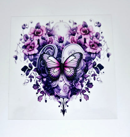 Pink Rose Heart Butterfly UVDTF Decal