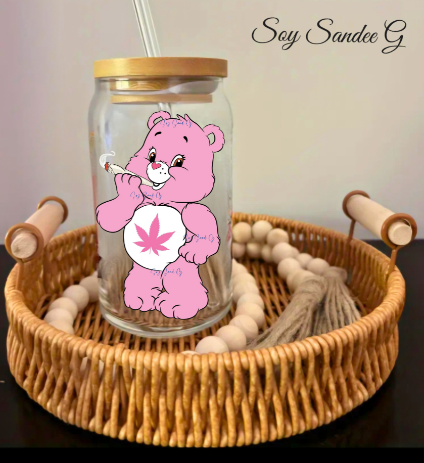 Pink Lit Care Bear - UVDTF Decal for cups/hard surfaces sticker