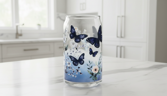 Envoltura UVDTF con mariposas de color azul oscuro