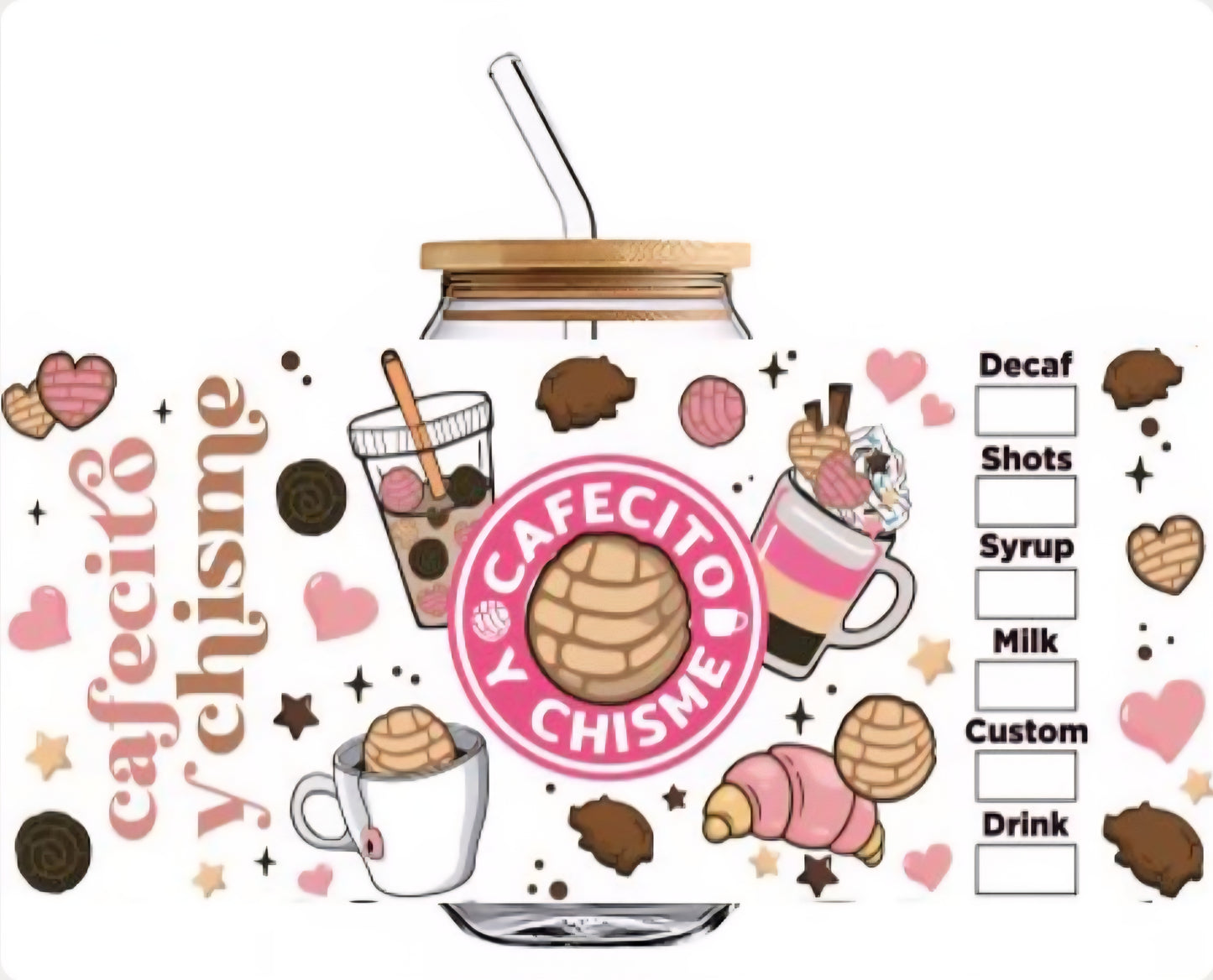 Cafecito y Chisme (Pink #2) - UVDTF Wrap for cups/hard surfaces sticker