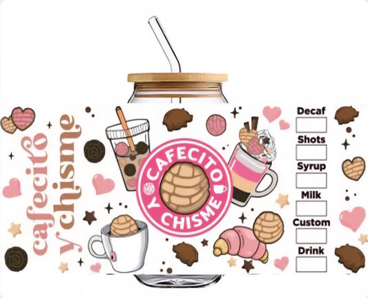 Cafecito y Chisme (Pink #2) - UVDTF Wrap for cups/hard surfaces sticker