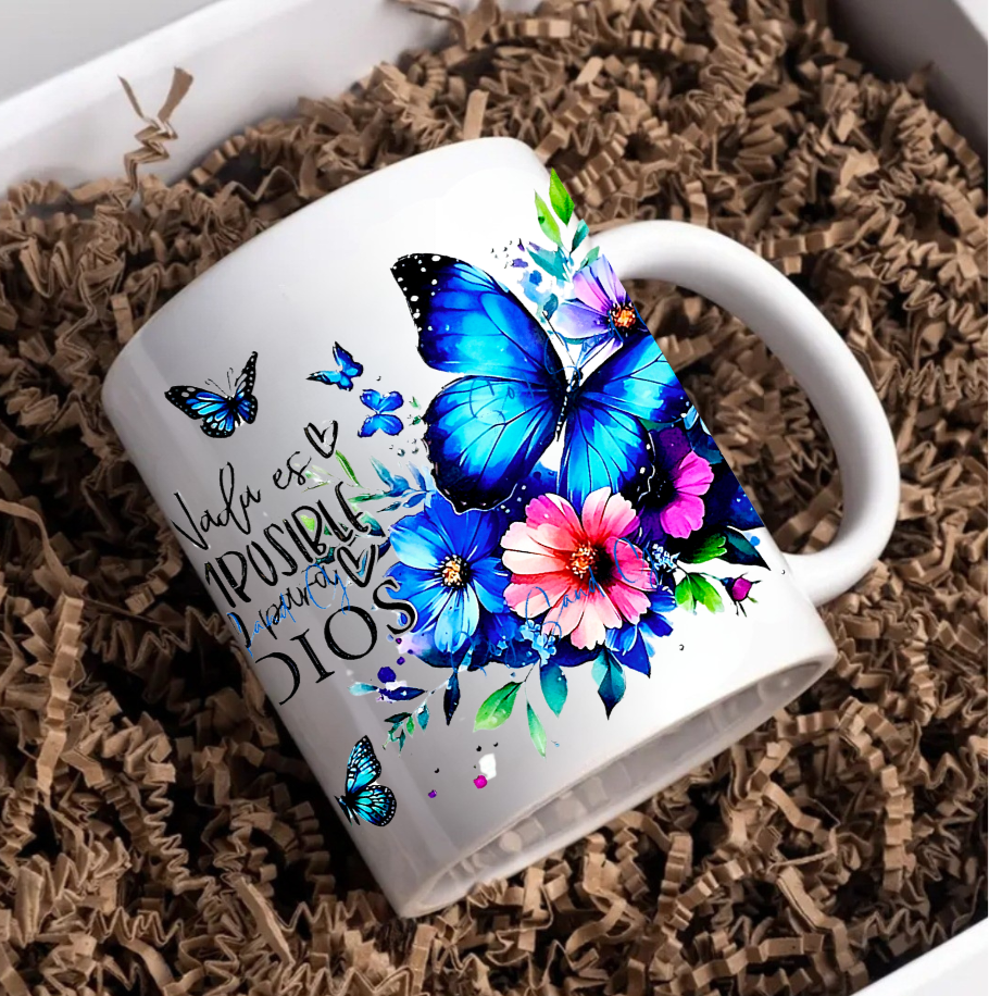 Nada es Imposible Blue Butterflies - UVDTF Wrap for cups/hard surfaces