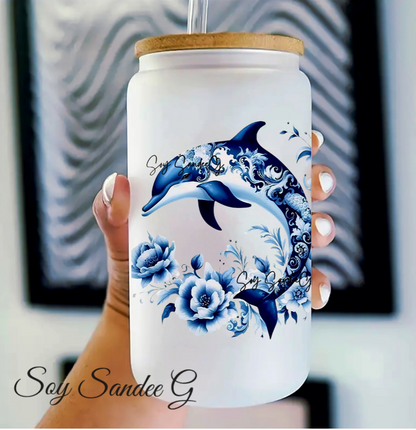 Blue Flowered Dolphin - UVDTF Decal for cups/hard surfaces sticker