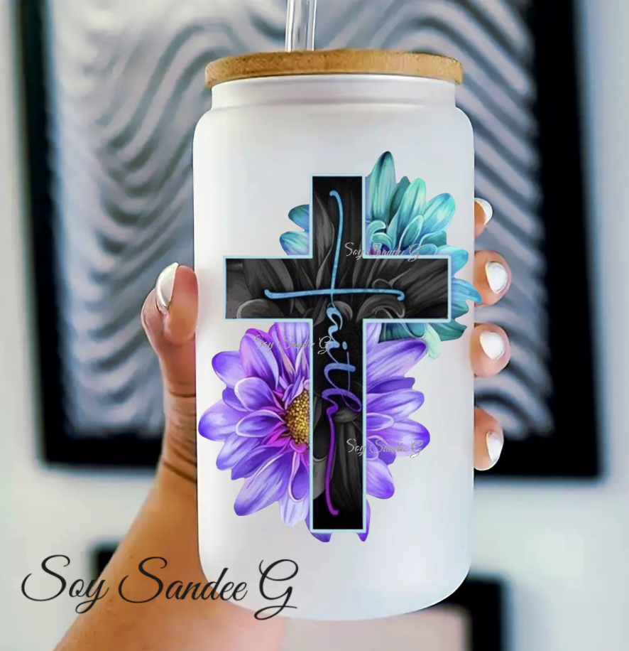 Blue & Purple Faith Cross - UVDTF Decal for cups/hard surfaces sticker