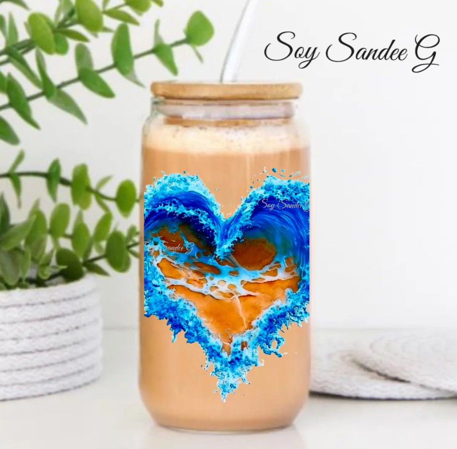 Beach Blue Heart - UVDTF Decal for cups/hard surfaces sticker