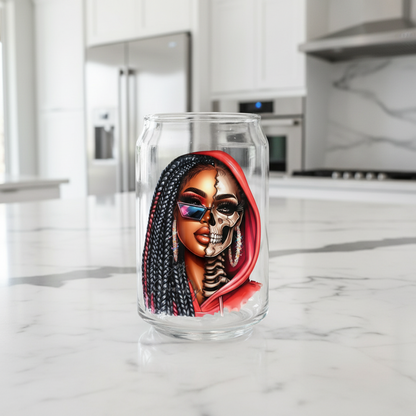 Red Hoodie Braids Skully - UVDTF Decal for cups/hard surfaces sticker