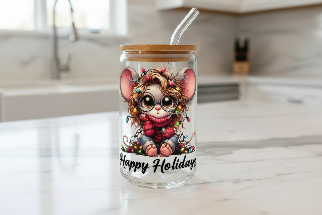 Happy Holidays Mouse  - UVDTF Decal for cups/hard surfaces sticker