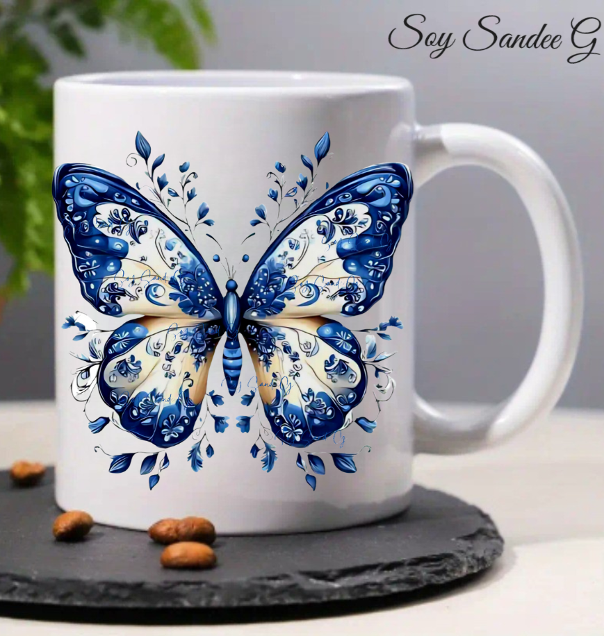 White & Blue Butterfly- UVDTF Decal for cups/hard surfaces