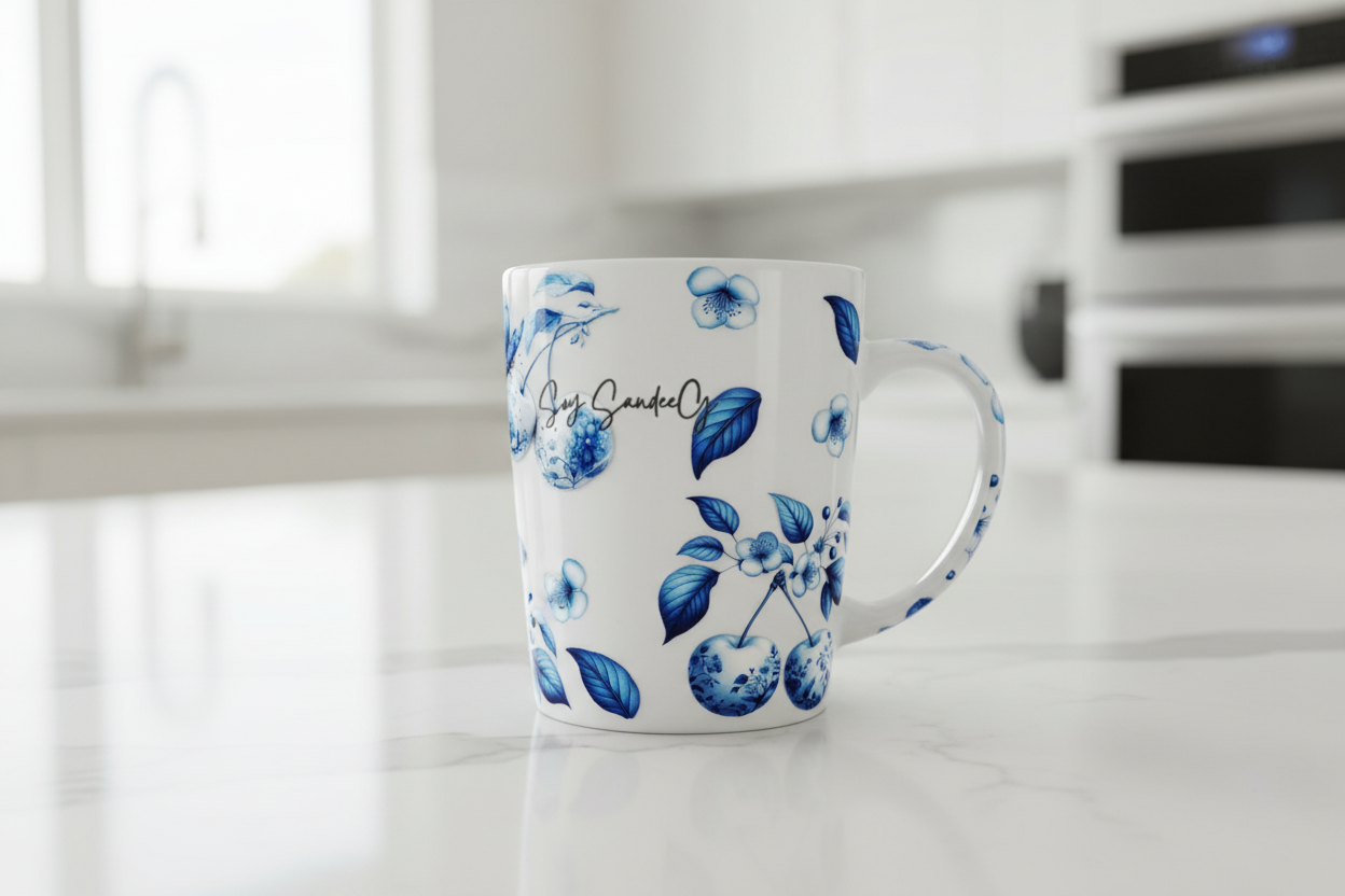 White & Blue Cherries - UVDTF Wrap for cups/hard surfaces sticker