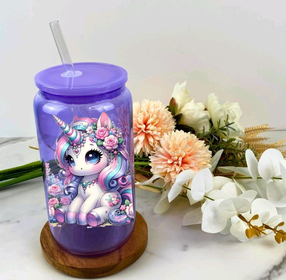 Cute Teal, Pink & Purple Hair Unicorn - UVDTF Decal for cups/hard surfaces