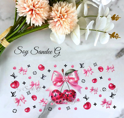 Louis Vuitton Pink Cherries - UVDTF Wrap for cups/hard surfaces sticker