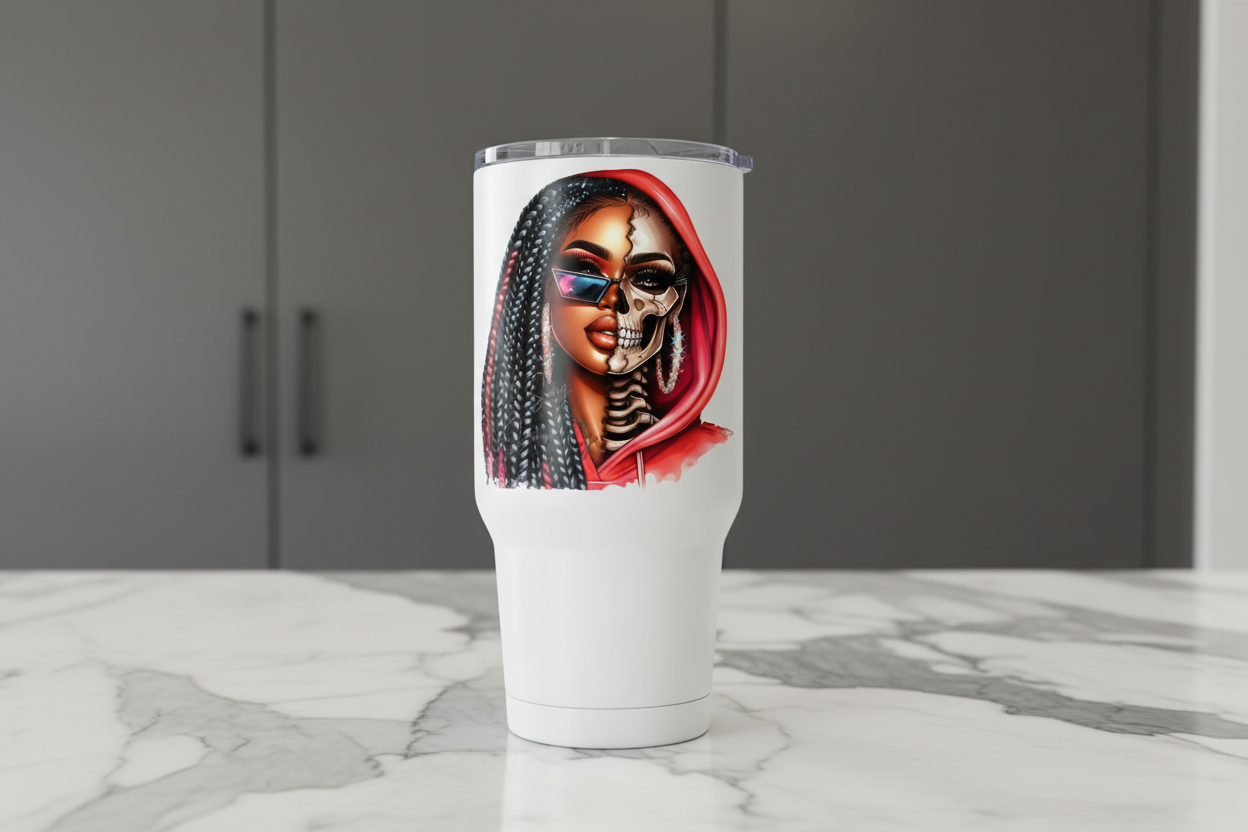 Red Hoodie Braids Skully - UVDTF Decal for cups/hard surfaces sticker