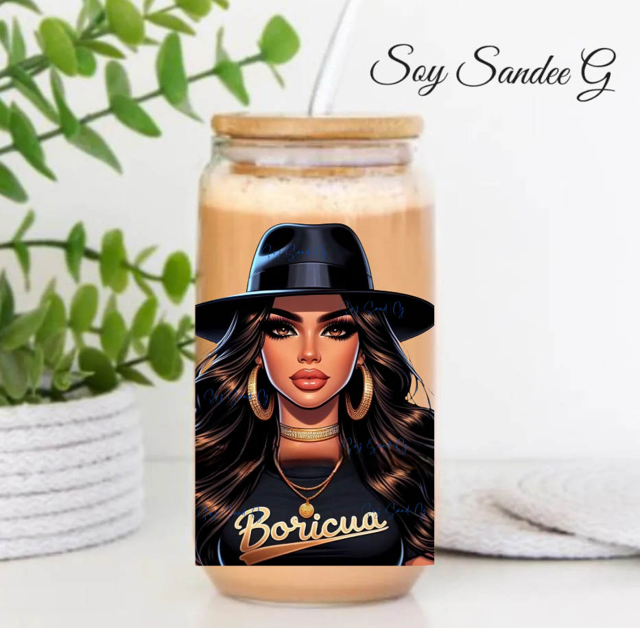 Boricua & her Black Hat - UVDTF Decal for cups/hard surfaces sticker
