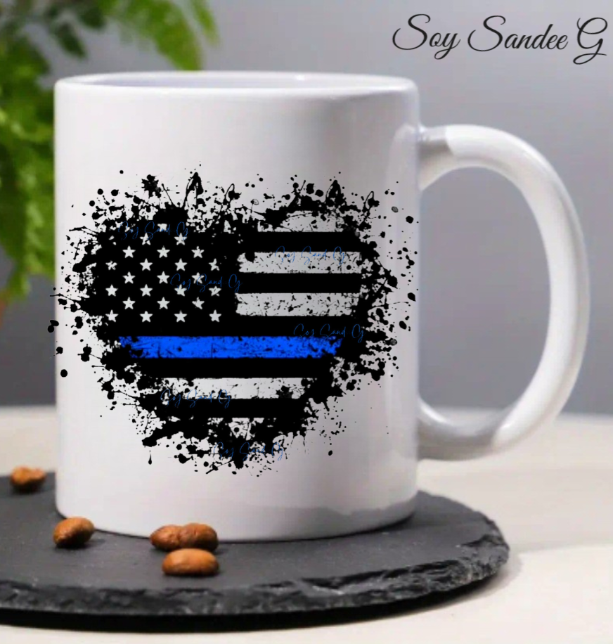 Black/White & Blue USA Heart - UVDTF Decal for cups/hard surfaces sticker