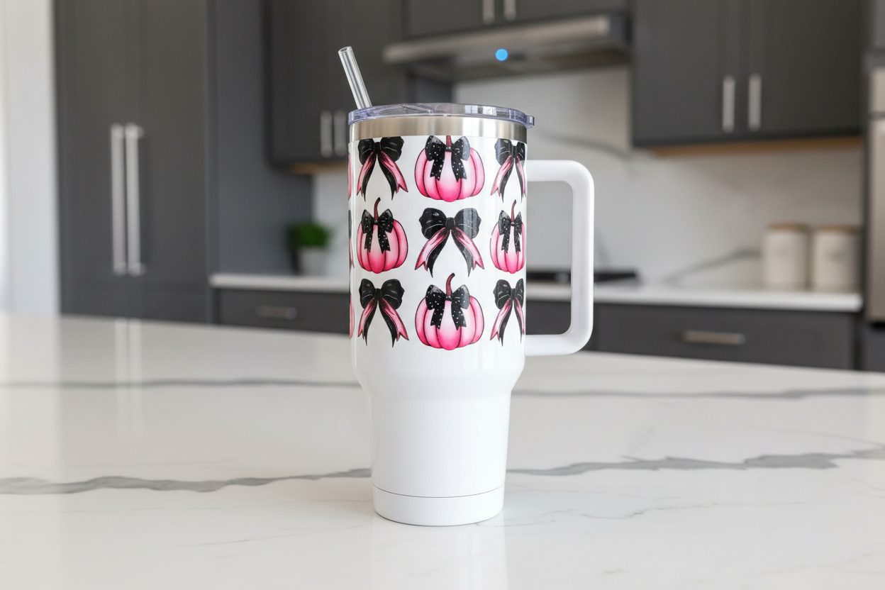 Pink Pumpkins & Bows - UVDTF Wrap for cups/hard surfaces sticker