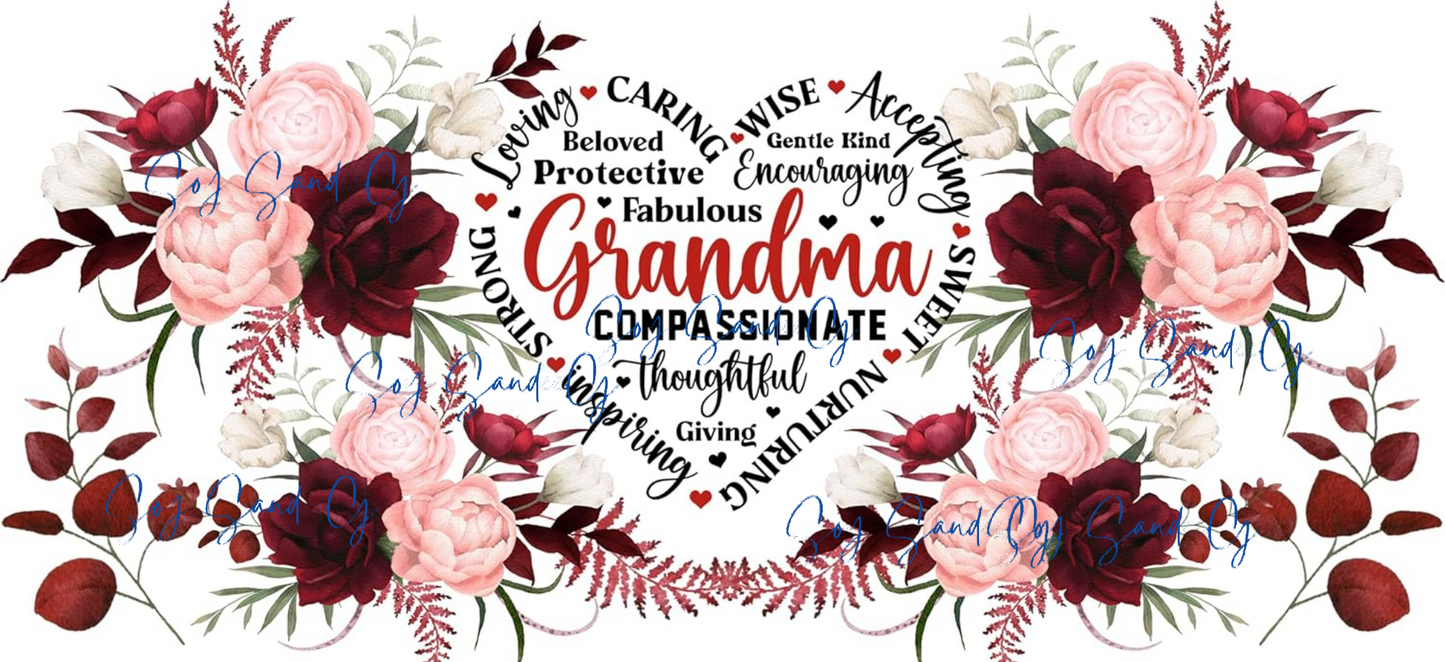 Grandma Pink & Red Roses - UVDTF Wrap for Cups/ Hard Surfaces