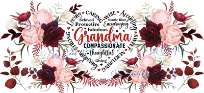 Grandma Pink & Red Roses - UVDTF Wrap for Cups/ Hard Surfaces