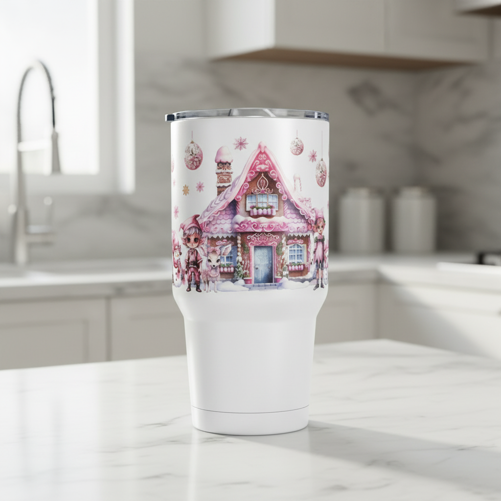 Pink Christmas Houses - UVDTF Wrap for cups/hard surfaces sticker