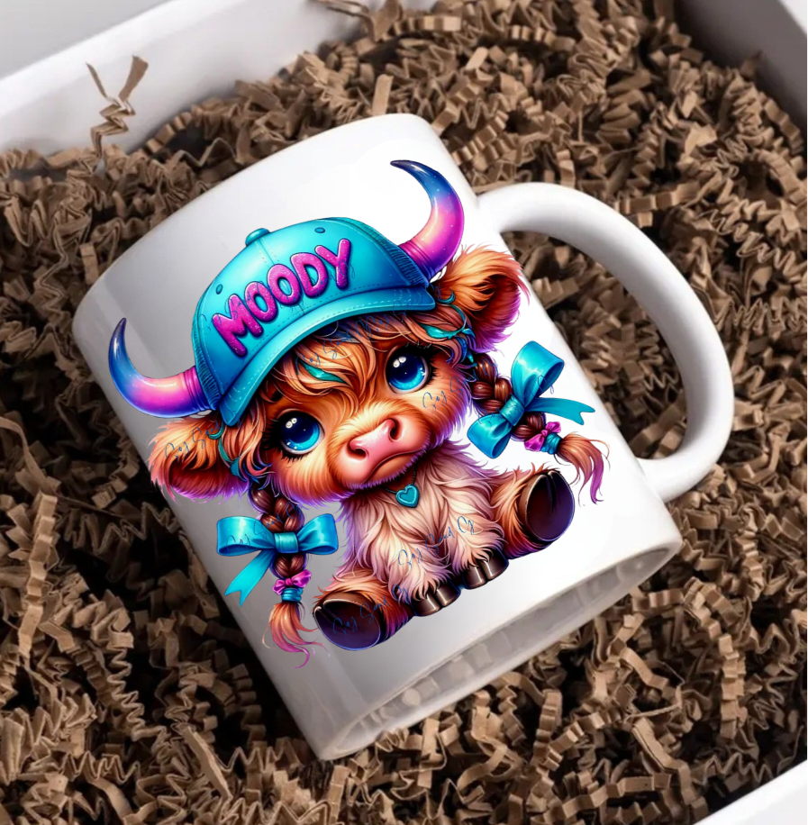 Moody Cow Teal Hat - UVDTF Decal for cups/hard surfaces sticker