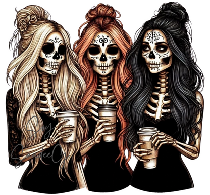 3 Skeletons & their coffees - UVDTF Decal for cups/hard surfaces sticker