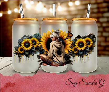 Yellow Sunflower Girl - UVDTF Wrap for cups/hard surfaces sticker