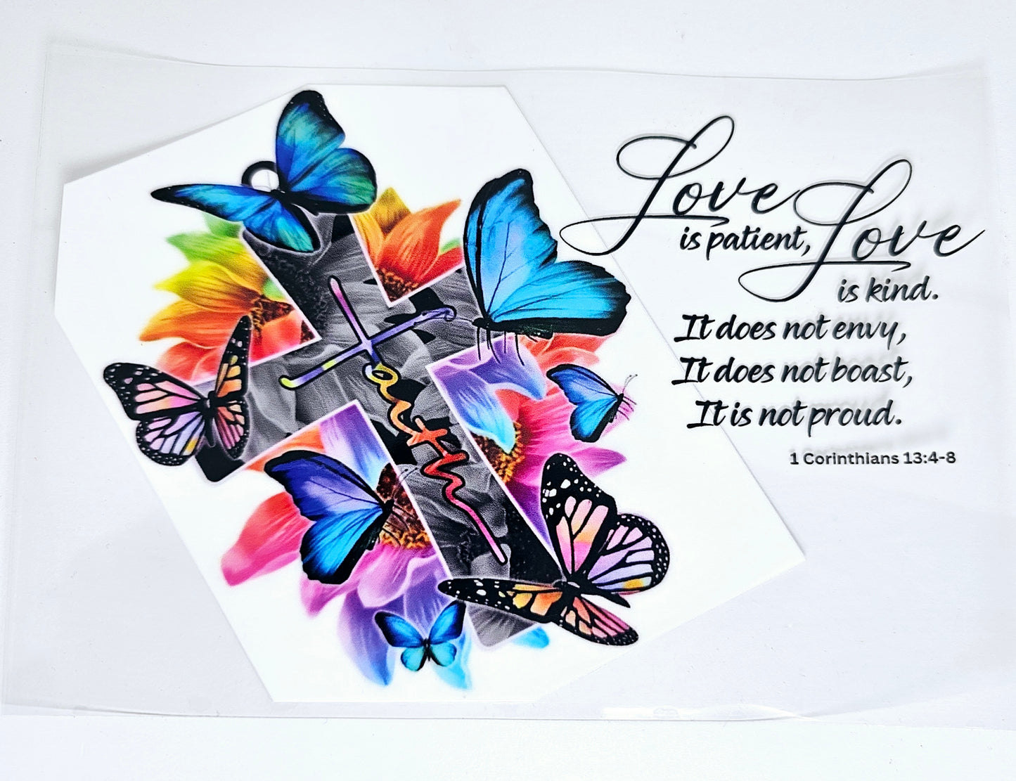 Love is patient - Colorful Cross UVDTF Decal