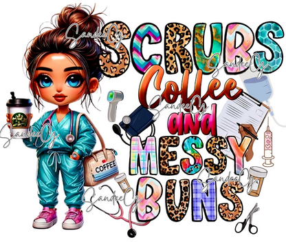 Scrubs, Coffee & Messy Buns - UVDTF Decal for cups/hard surfaces sticker
