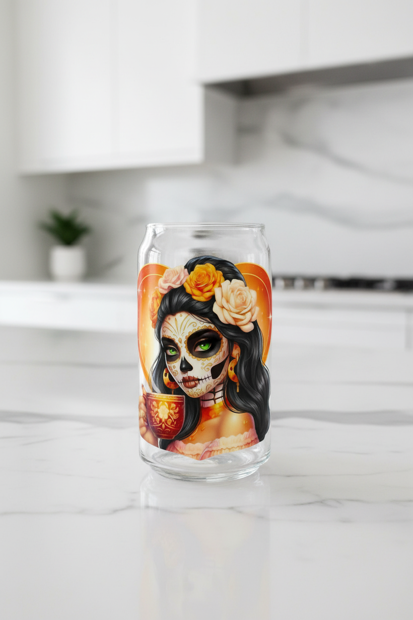 Orange Roses Skully - UVDTF Decal for cups/hard surfaces sticker