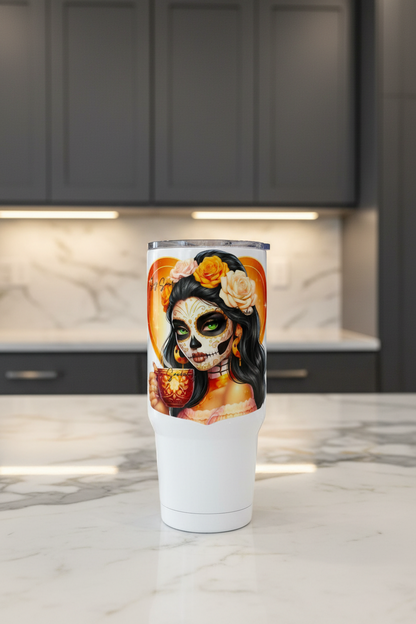 Orange Roses Skully - UVDTF Decal for cups/hard surfaces sticker