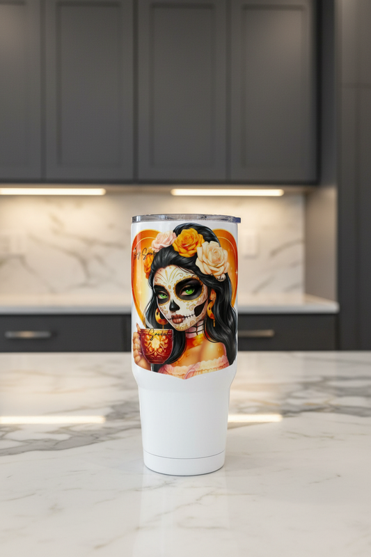 Orange Roses Skully - UVDTF Decal for cups/hard surfaces sticker