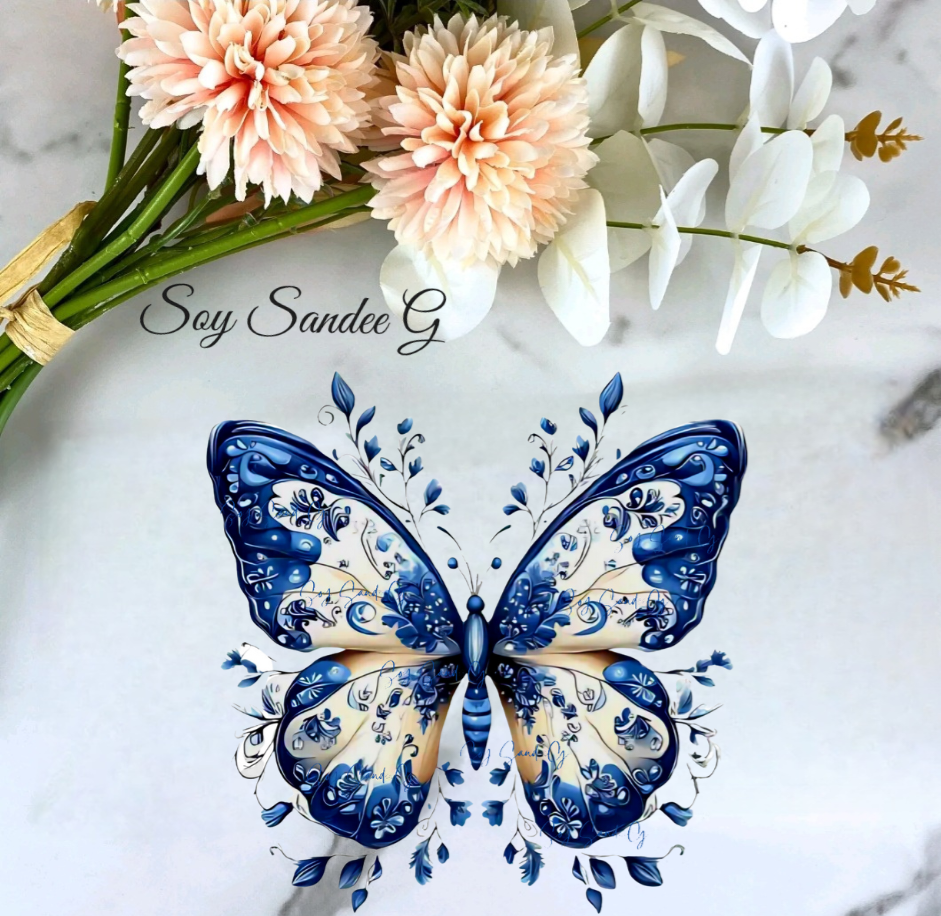 White & Blue Butterfly- UVDTF Decal for cups/hard surfaces