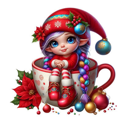 Elf in a Christmas Mug #4 - UVDTF Decal for cups/hard surfaces sticker
