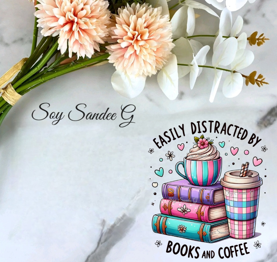 Easily Distracted by Books & Coffee - UVDTF Decal for cups/hard surfaces sticker