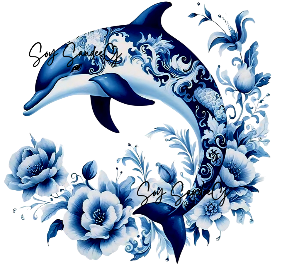 Blue Flowered Dolphin - UVDTF Decal for cups/hard surfaces sticker