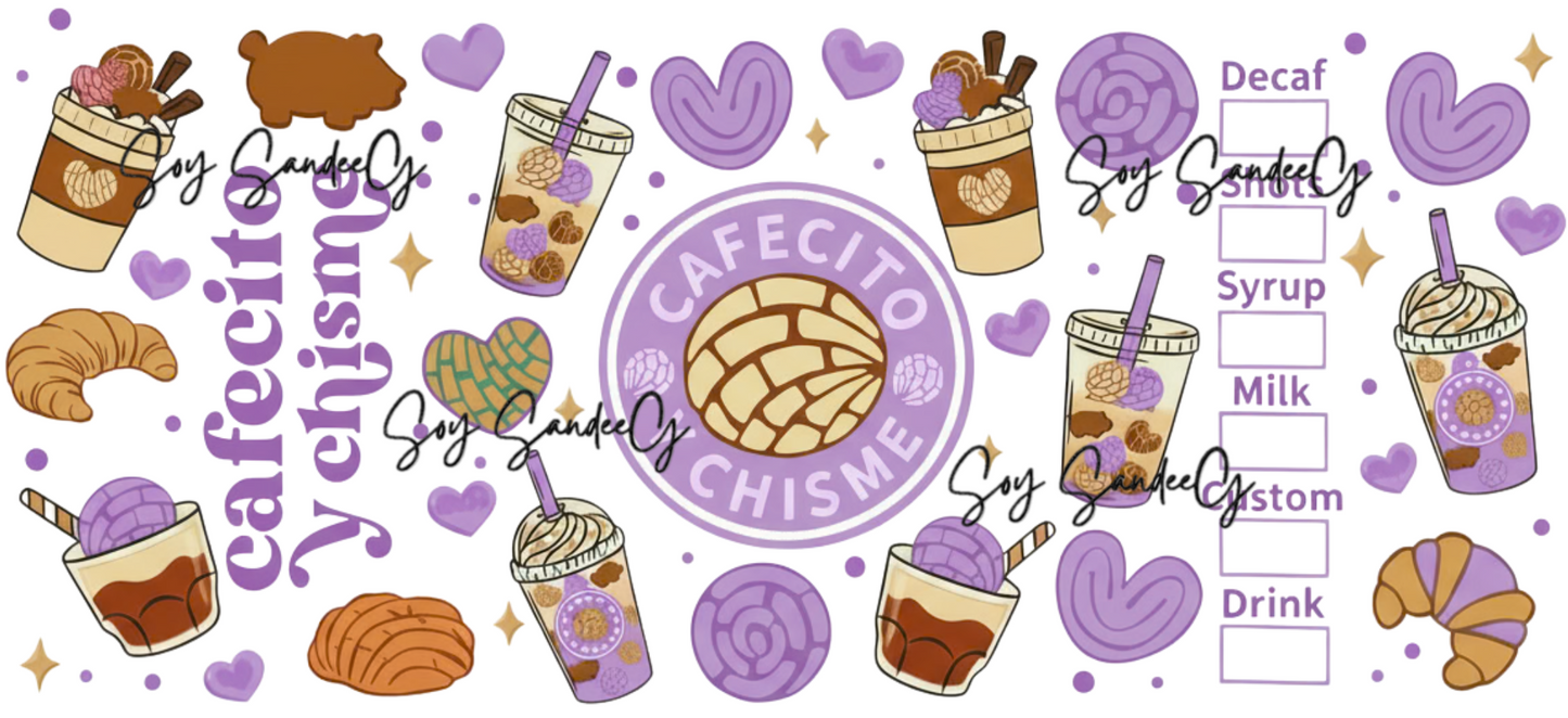 Cafecito y Chisme Purple - UVDTF Wrap for cups/hard surfaces sticker